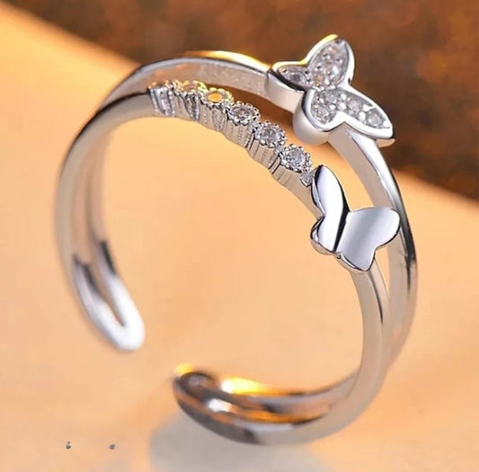 925 Double layer Butterfly Ring