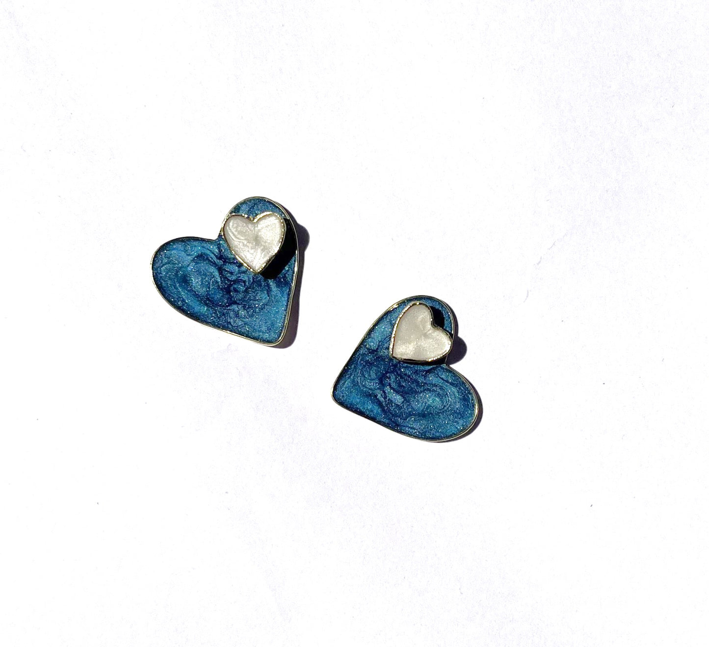 Blue & White Dual Heart Stud Korean Earing