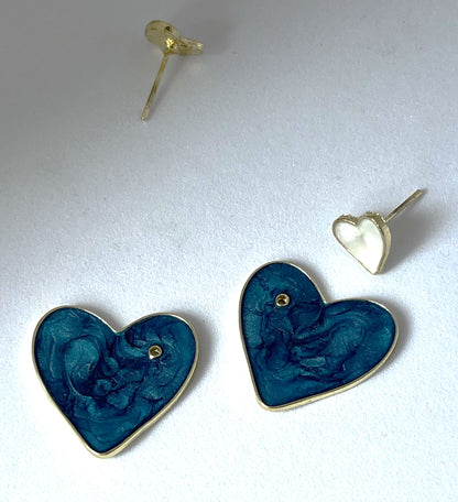 Blue & White Dual Heart Stud Korean Earing