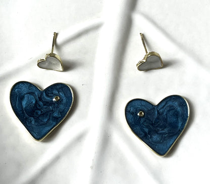 Blue & White Dual Heart Stud Korean Earing