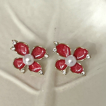 Red Petal Zircon Stud Korean Earing