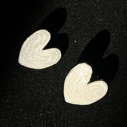 White Enamel Heart Korean Earing