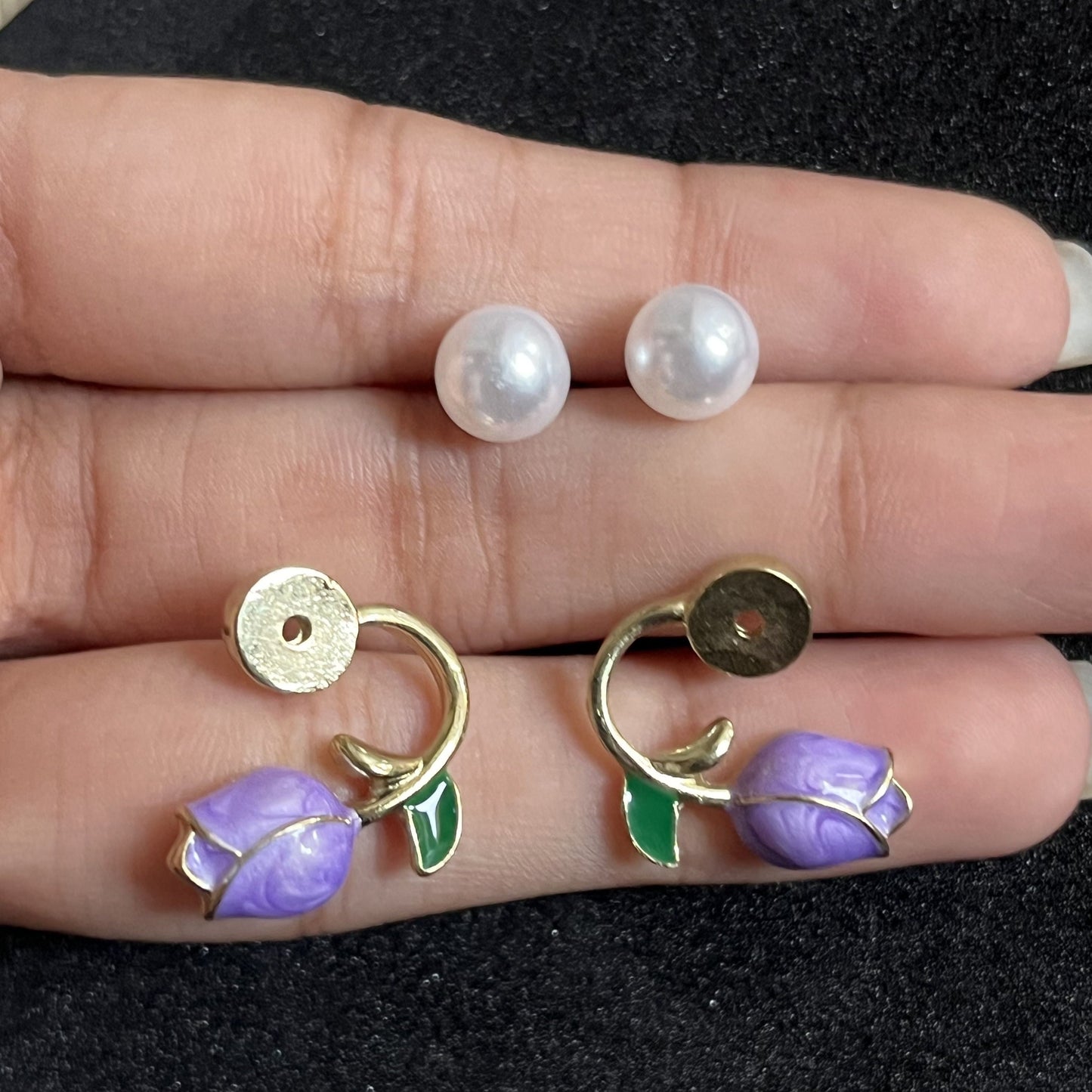 Purple Tulip Pearl Korean Earing