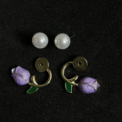 Purple Tulip Pearl Korean Earing