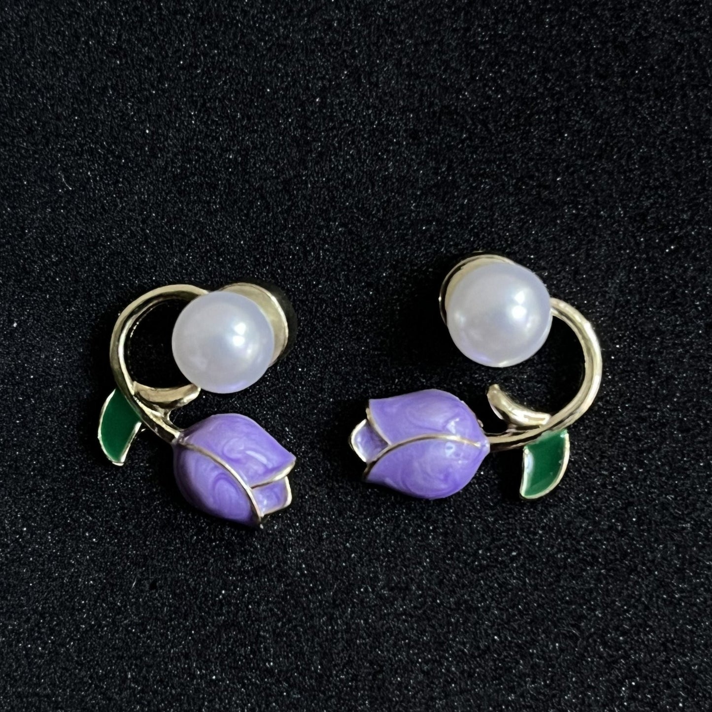 Purple Tulip Pearl Korean Earing