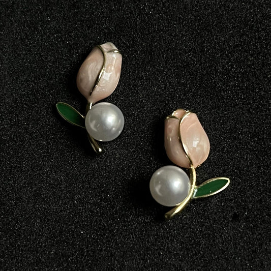 Pink Tulip Pearl Korean Earing