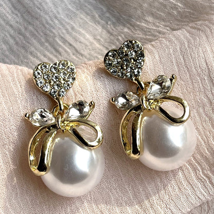 Heart Bow Tie Faux Pearl Earing