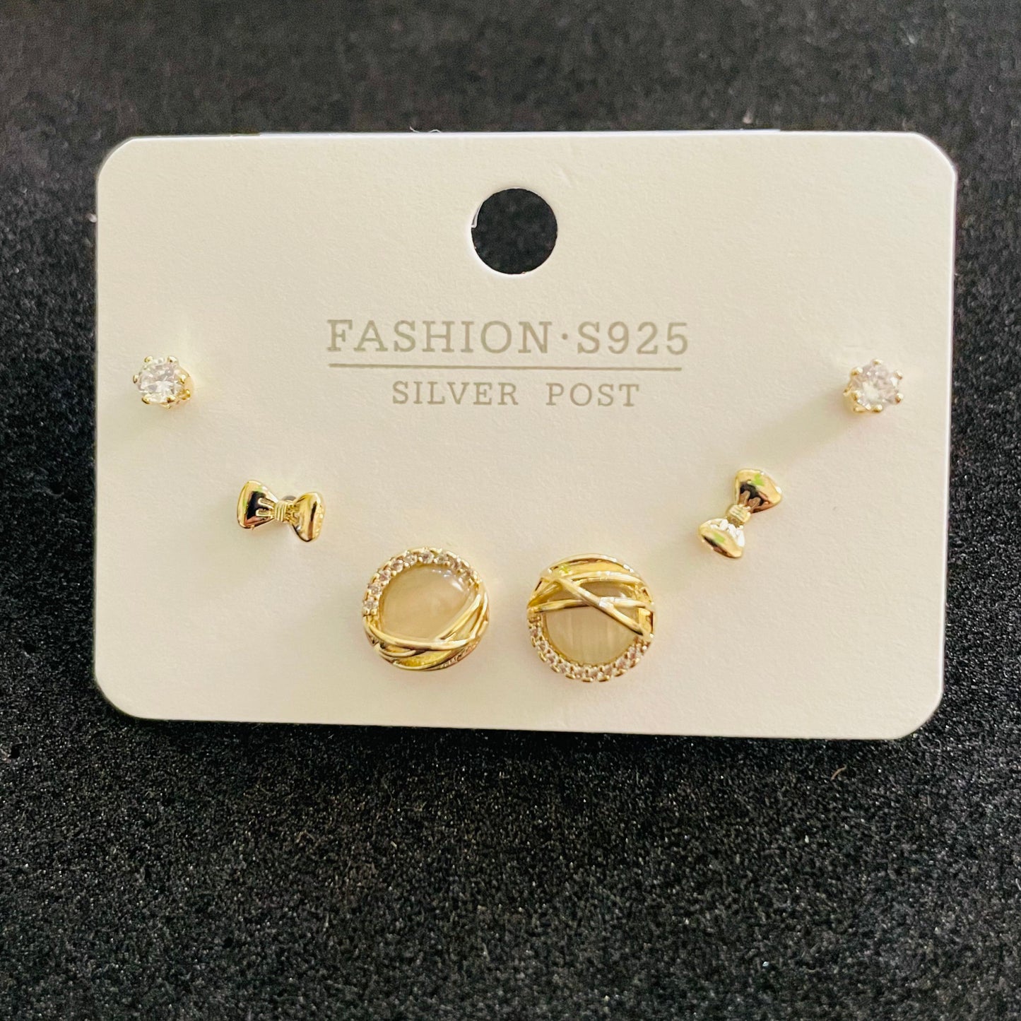 Set of 3 pairs S925 Moon Gold Earing