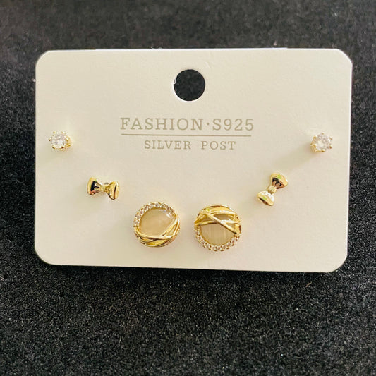 Set of 3 pairs S925 Moon Gold Earing