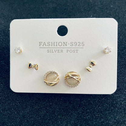 Set of 3 pairs S925 Moon Gold Earing