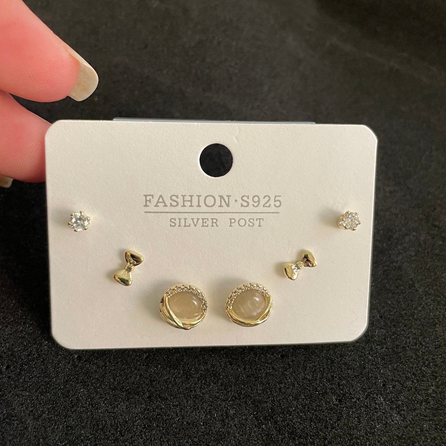 Set of 3 pairs S925 Moon Gold Earing