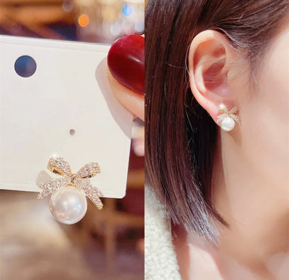 Cute Pearl Bow Stud Earing