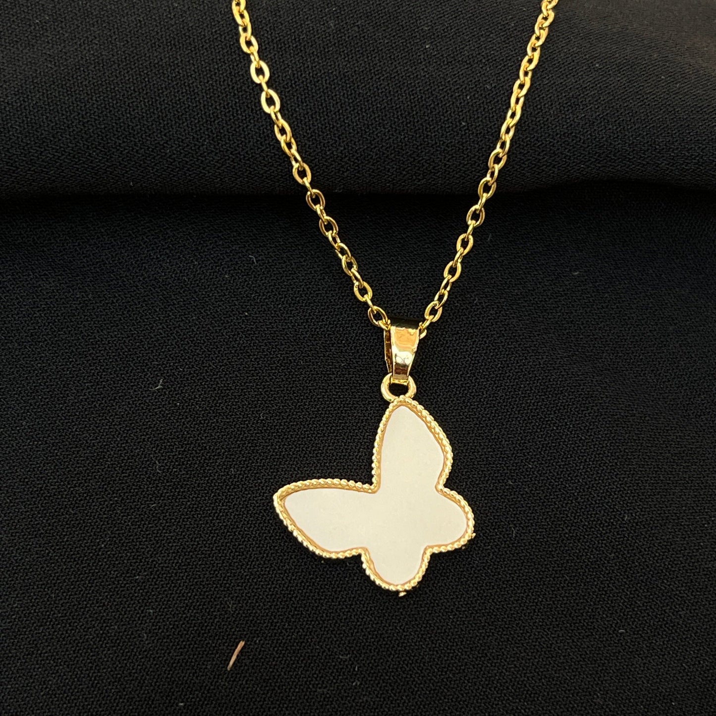 Gold & White Butterfly Pendent