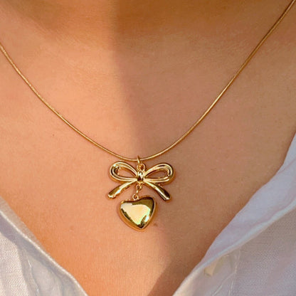 Trendy Heart Bow Necklace