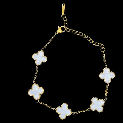 Charm White Clover Bracelet- 18K Gold Plated