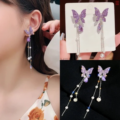 Purple Butterfly Long Korean Earing