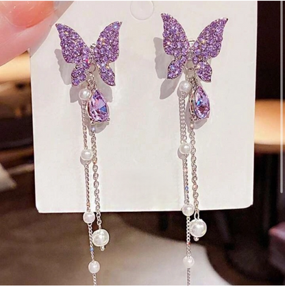 Purple Butterfly Long Korean Earing