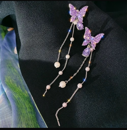 Purple Butterfly Long Korean Earing