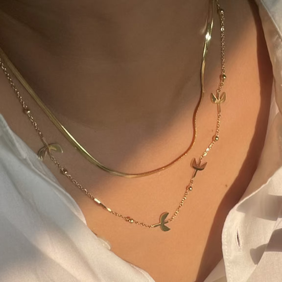 Gold Doubled Layer Flight Necklace