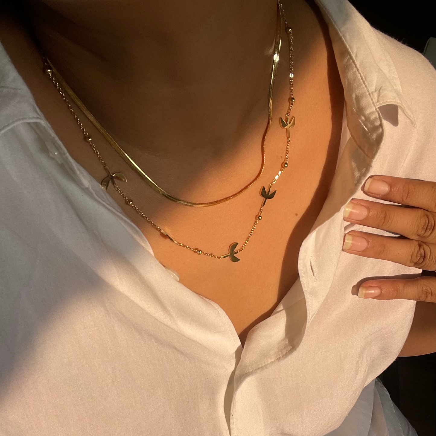 Gold Doubled Layer Flight Necklace