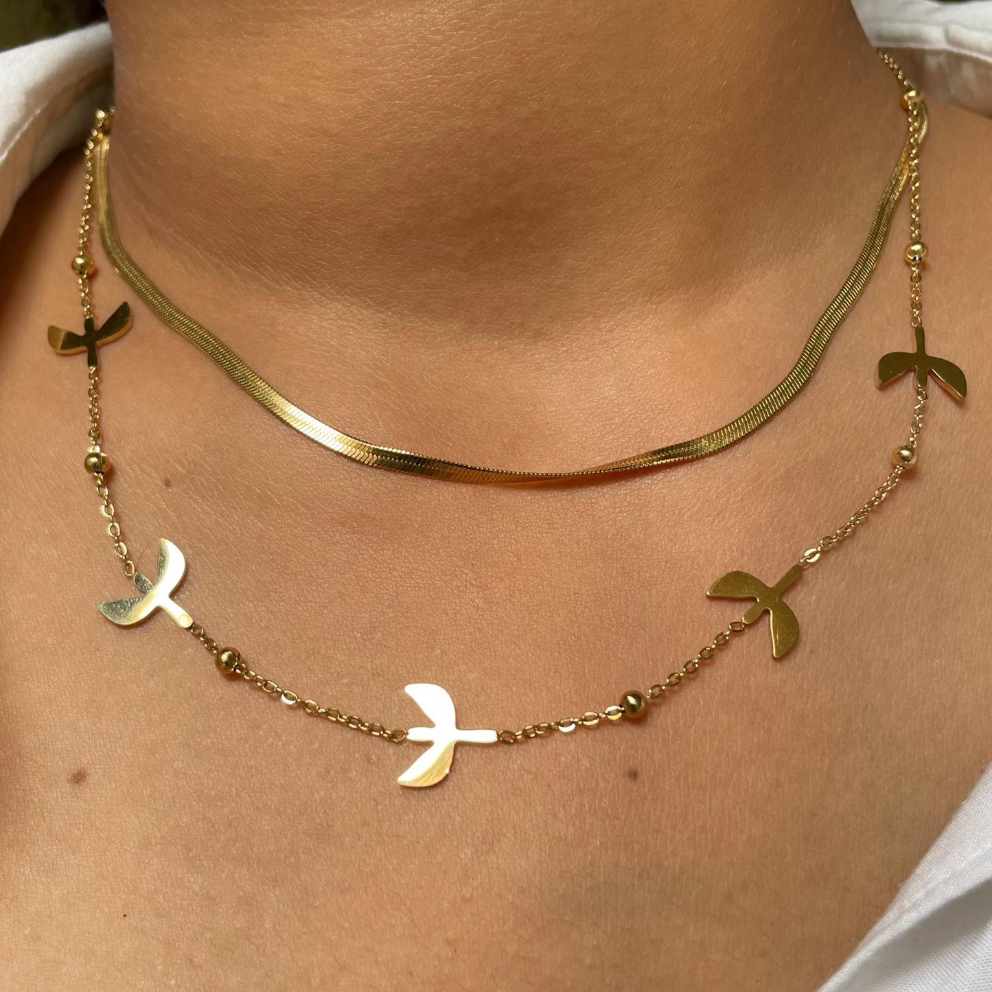 Gold Doubled Layer Flight Necklace