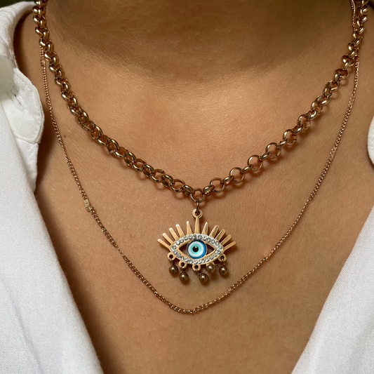 Rose Gold Double layer  "Evil Eye" Necklace