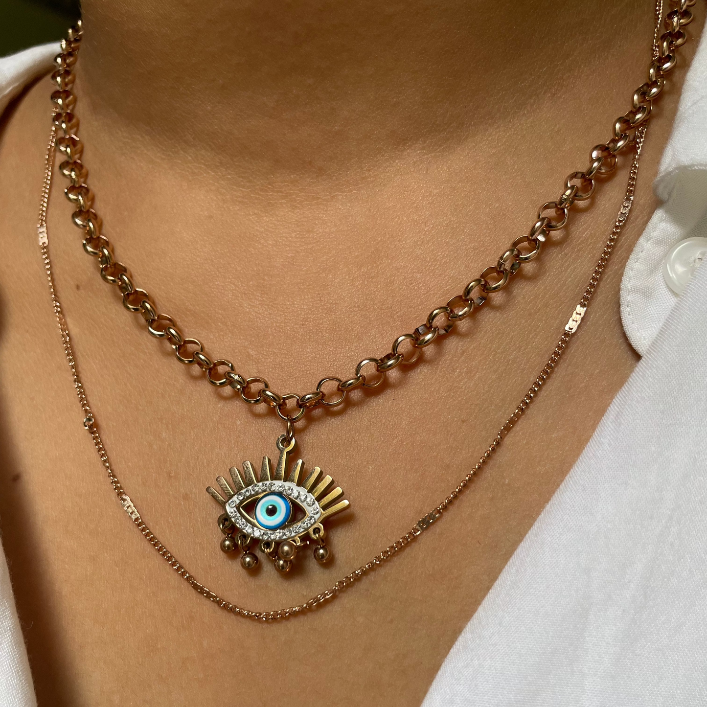 Rose Gold Double layer  "Evil Eye" Necklace