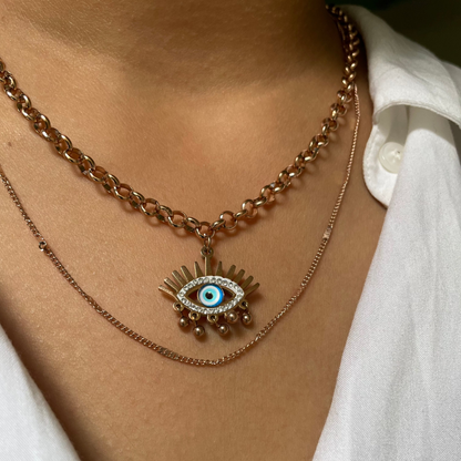 Rose Gold Double layer  "Evil Eye" Necklace