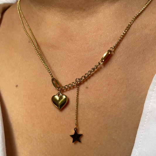 18K Gold Plated "Star & Charm Y" Necklace