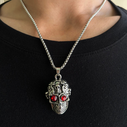 Silver Skeleton Skull Head Pendant