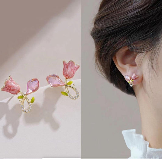 Drop Pink Rose Fashion Earing