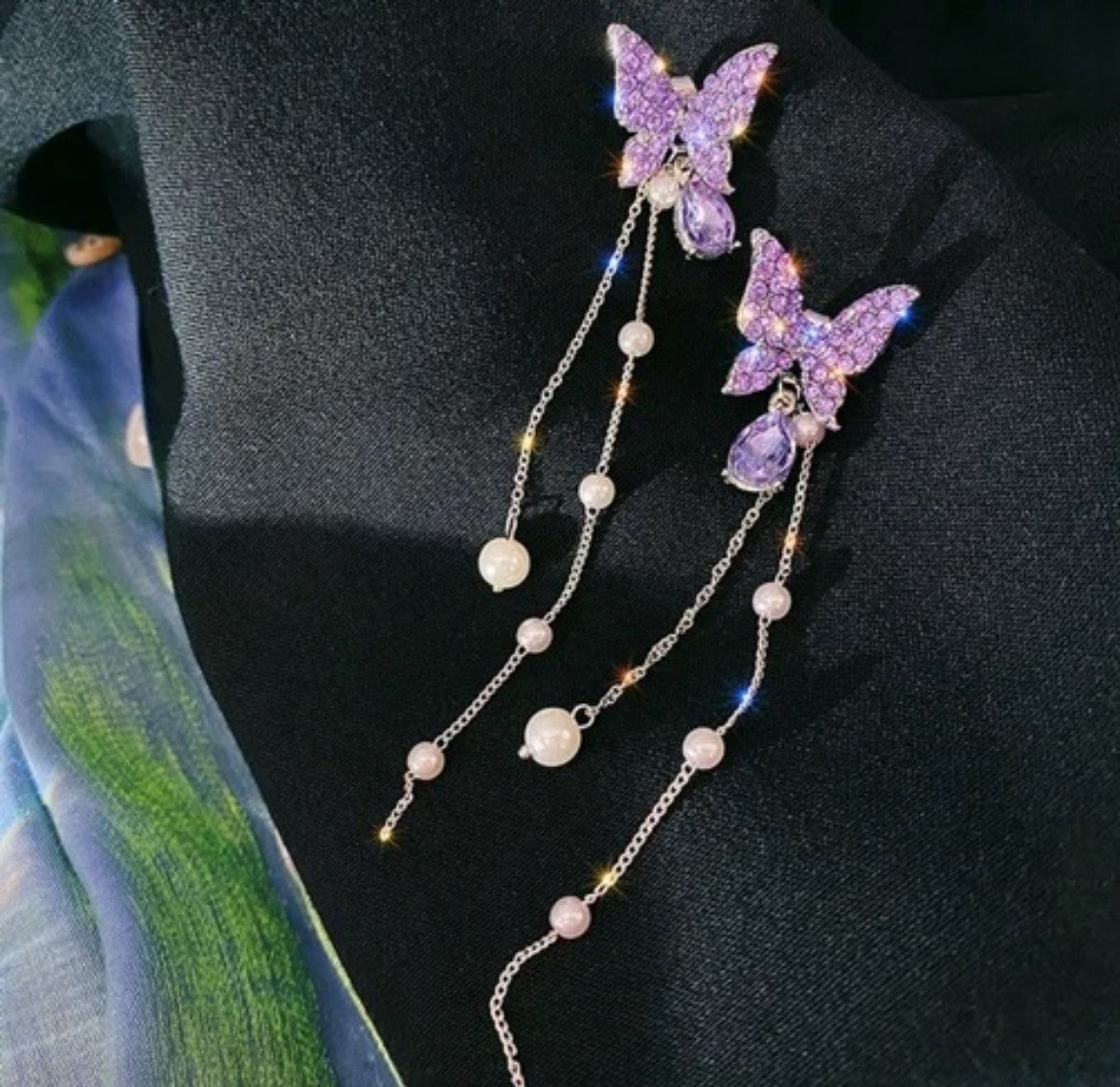 Purple Butterfly Long Korean Earing