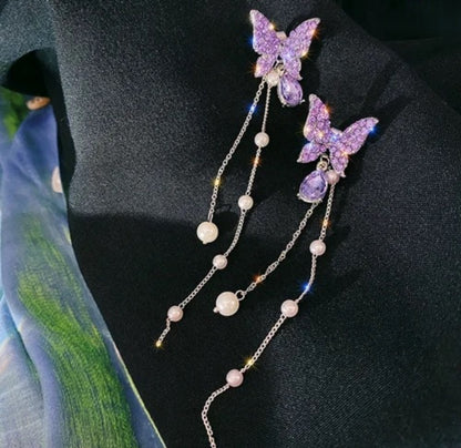 Purple Butterfly Long Korean Earing