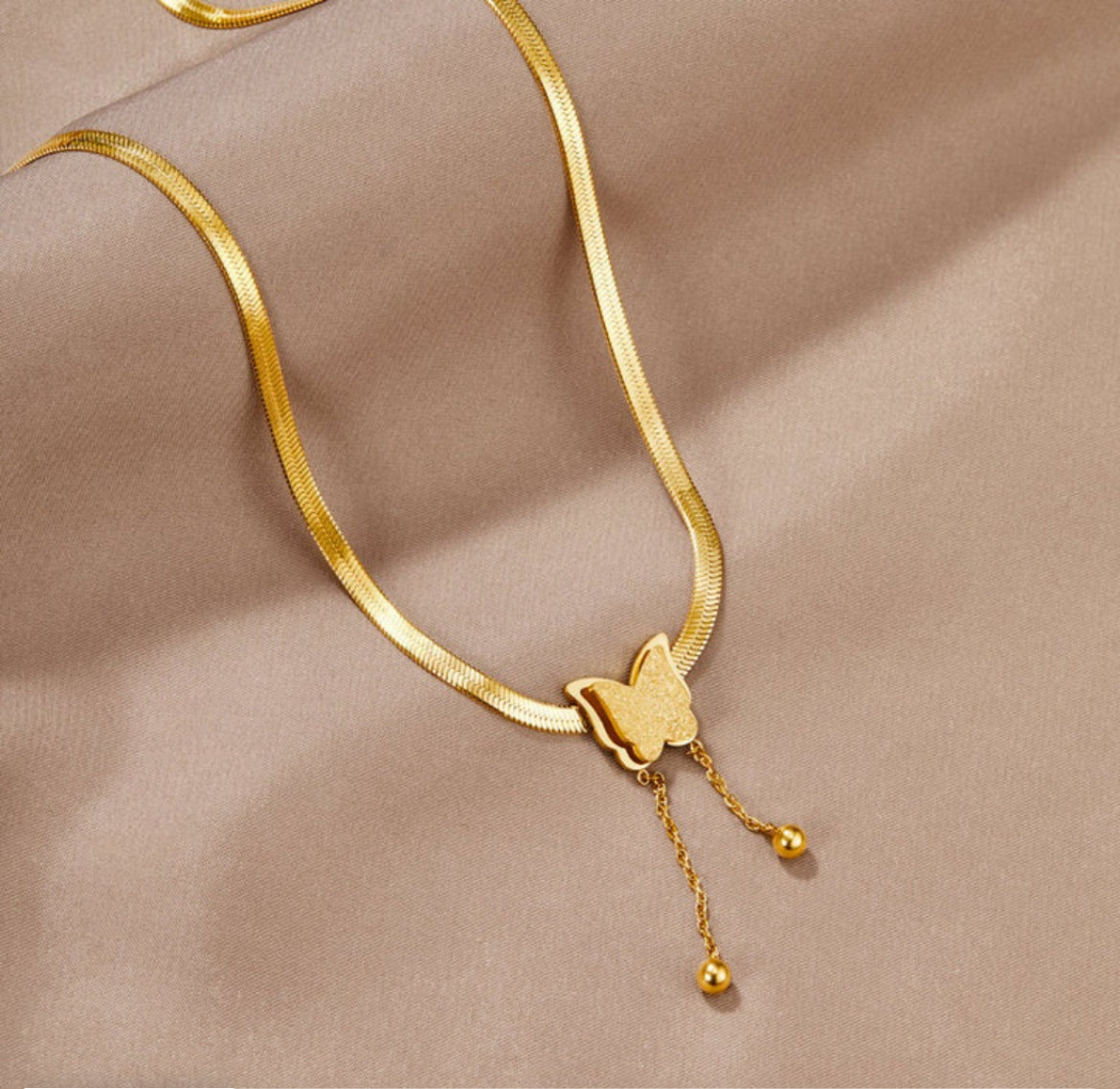 Gold Plated Snake chain Butterfly Necklace