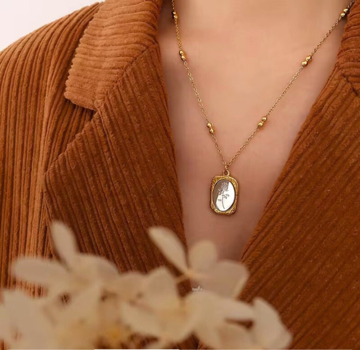 18K Gold Plated Mirror Rose Necklace