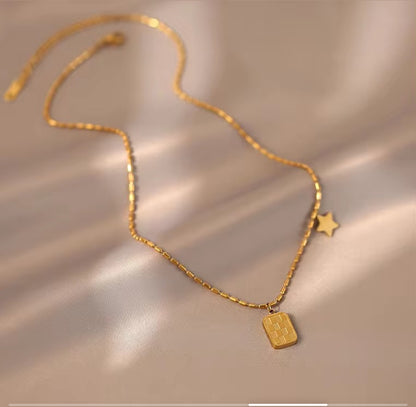 Checkerboard Square Necklace - 22K Gold Plated