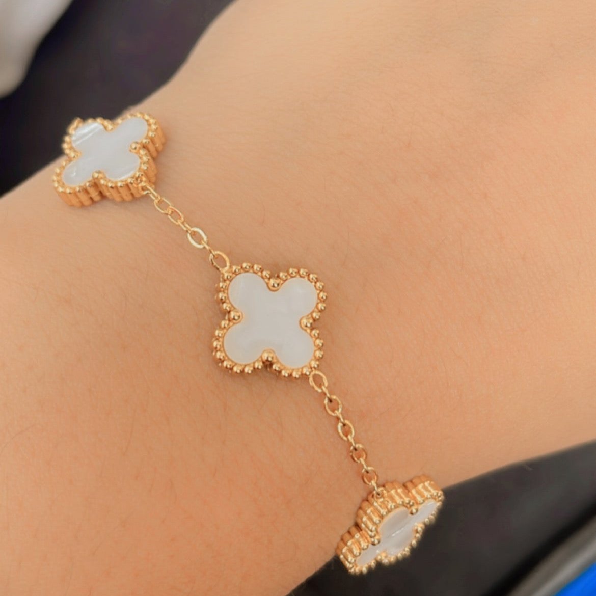 Charm White Clover Bracelet- 18K Gold Plated